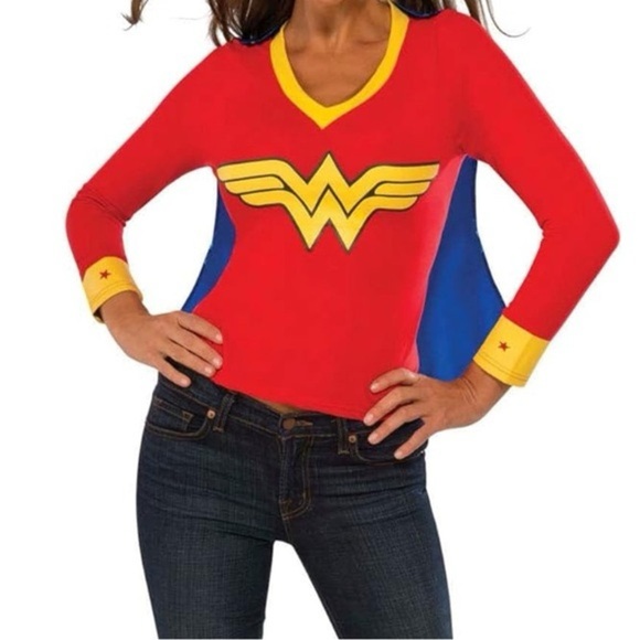 Wonder Woman superhero costume long sleeve top tee cape superman halloween - Picture 1 of 7